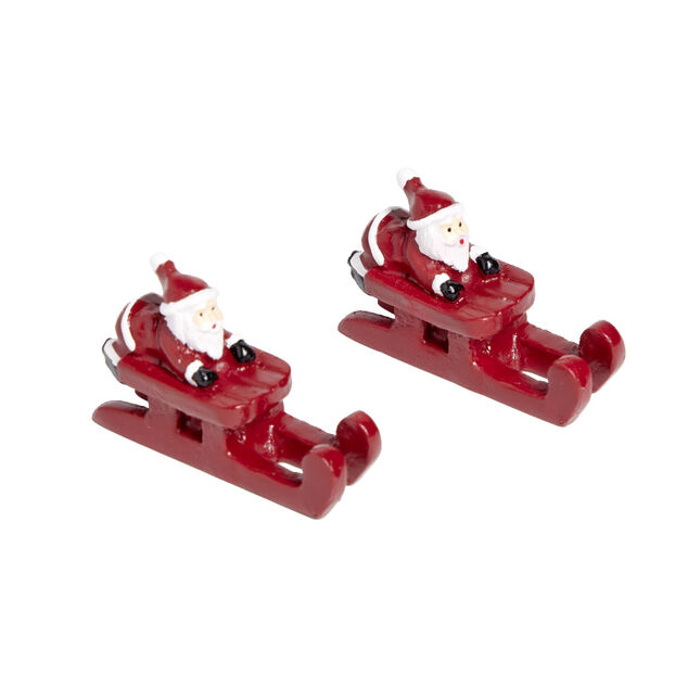 Lot de 2 d&eacute;corations de table P&egrave;re No&euml;l sur traineau rouge