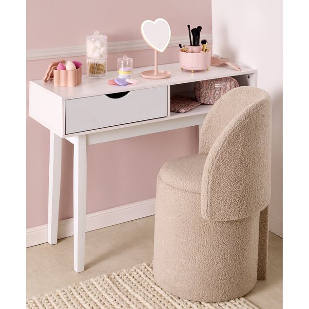 Fauteuil coffre rond amovible Clara tissu bouclette beige 48,5x45xH75cm