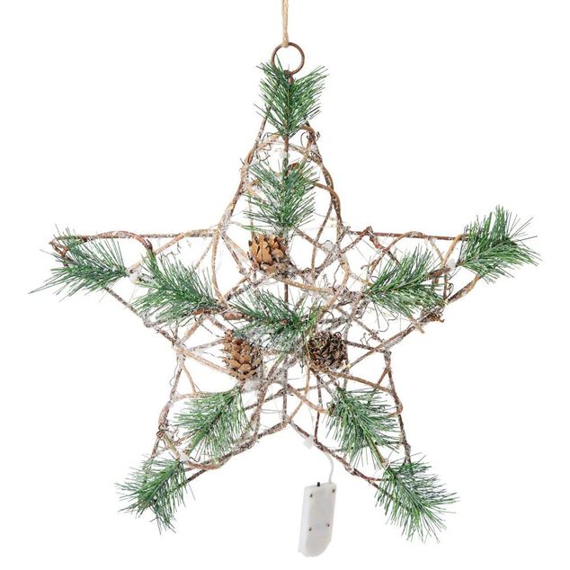 Étoile de Noël lumineuse métal et rotin 30LED blanc chaud H30cm