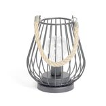 Lanterne LED ajour&eacute;e m&eacute;tal noir poign&eacute;e jute &Oslash;15xH18cm