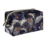 Trousse de toilette bleu marine motif exotique feuillages et tigres 12x10xH9cm