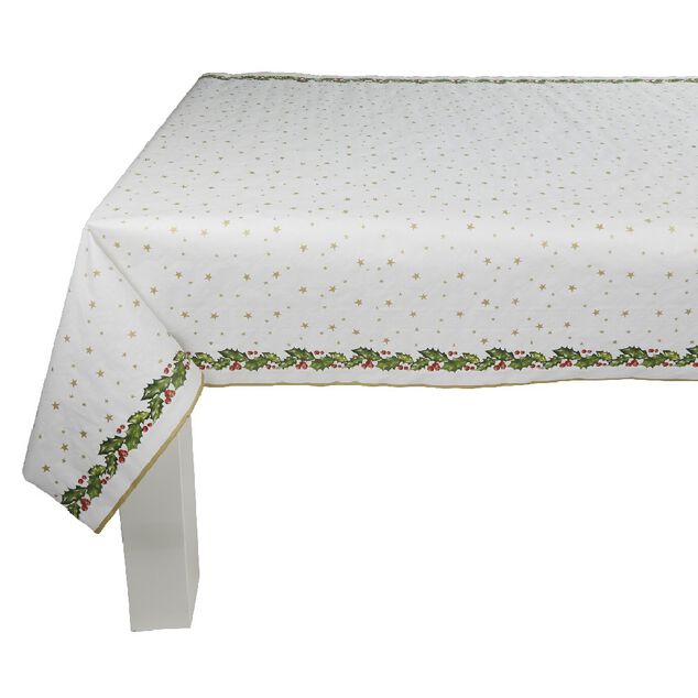 Nappe damass&eacute;e blanche bordure houx