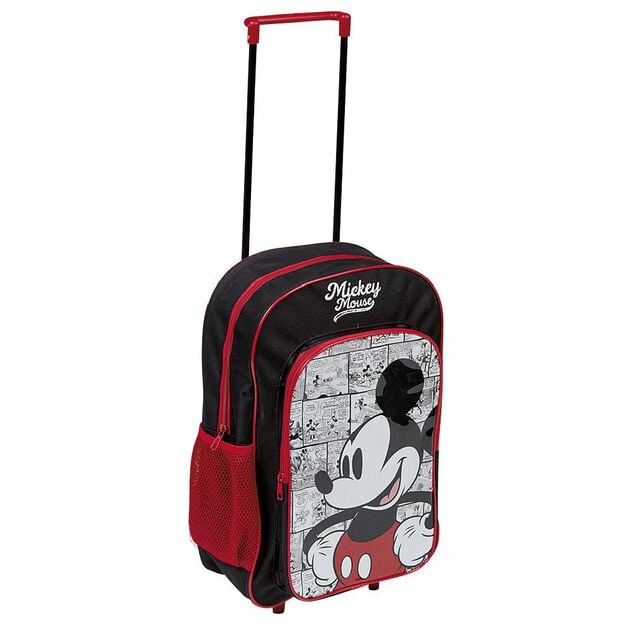 Sac &agrave; roulettes enfant Mickey Mouse rouge et noir H41cm