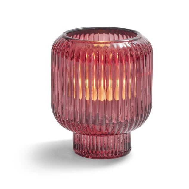 Bougeoir verre double usage rose fonc&eacute; &Oslash;7xH8,5cm