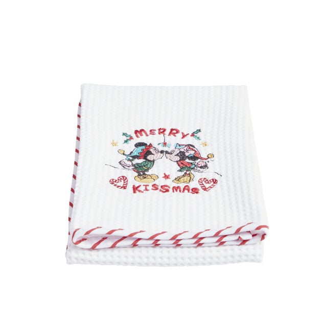 Torchon No&euml;l Disney Mickey Minnie nid d'abeille 50x70cm