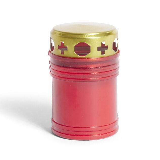 Bougie fun&eacute;raire rouge et dor&eacute; &Oslash;6xH10cm