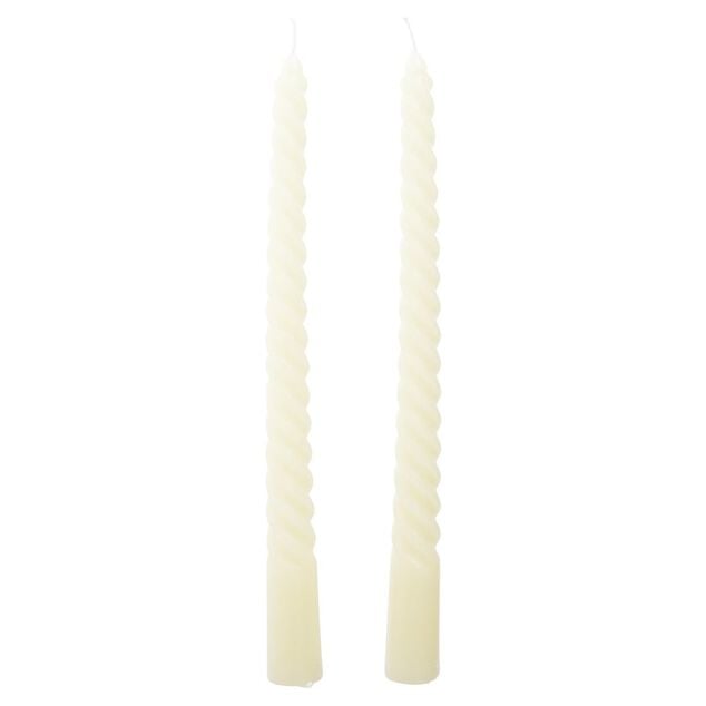 Bougie chandelier torsad&eacute;e beige H25cm x2