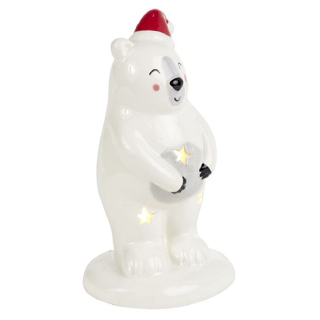 Ours de No&euml;l lumineux 1LED c&eacute;ramique blanc H14,5cm
