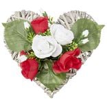 Coeur effet tress&eacute; fleur artificielle rose rouge et blanche 30x31xH16cm