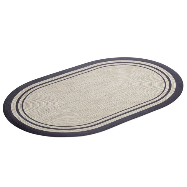 Tapis vinyle ovale imprim&eacute; tress&eacute; naturel et noir 38x60cm