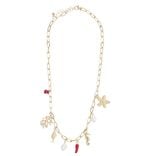 Collier avec pampilles marin m&eacute;tal dor&eacute; L21cm