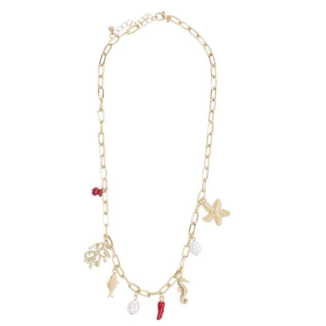 Collier avec pampilles marin m&eacute;tal dor&eacute; L21cm