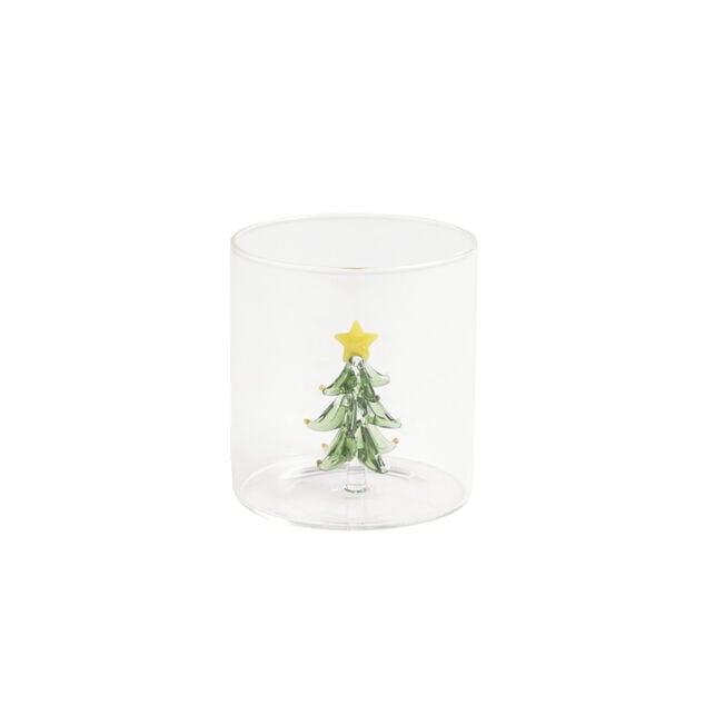 Verre No&euml;l transparent avec centre sapin 3D &Oslash;8xH8,5cm