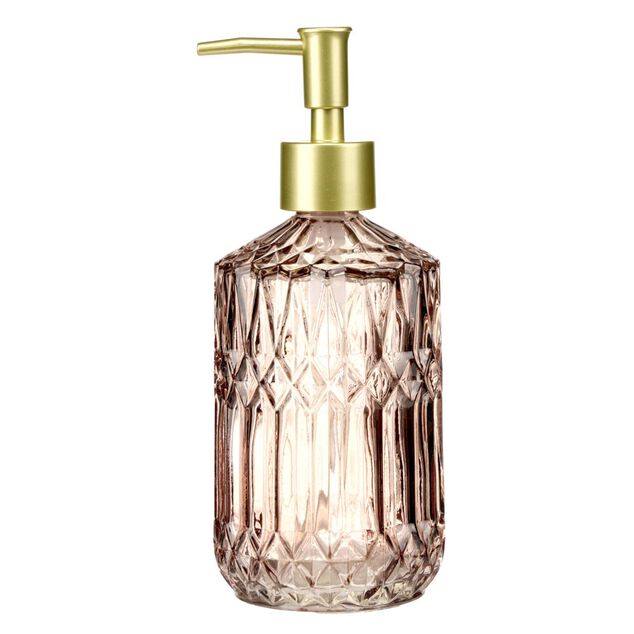 Distributeur de savon en verre cisel&eacute; et bouchon dor&eacute; &Oslash;8xH18,5cm (2&nbsp;mod&egrave;les)