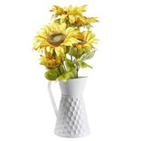Bouquet de tournesols artificiels dans pichet m&eacute;tal blanc r&eacute;tro &Oslash;25xH40cm
