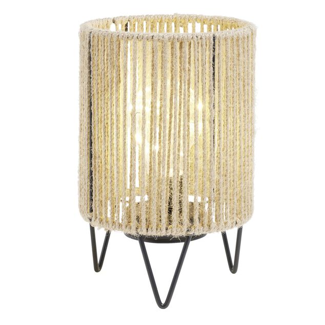 Lampe &agrave; poser corde naturelle pieds m&eacute;tal noir &Oslash;13xH21cm