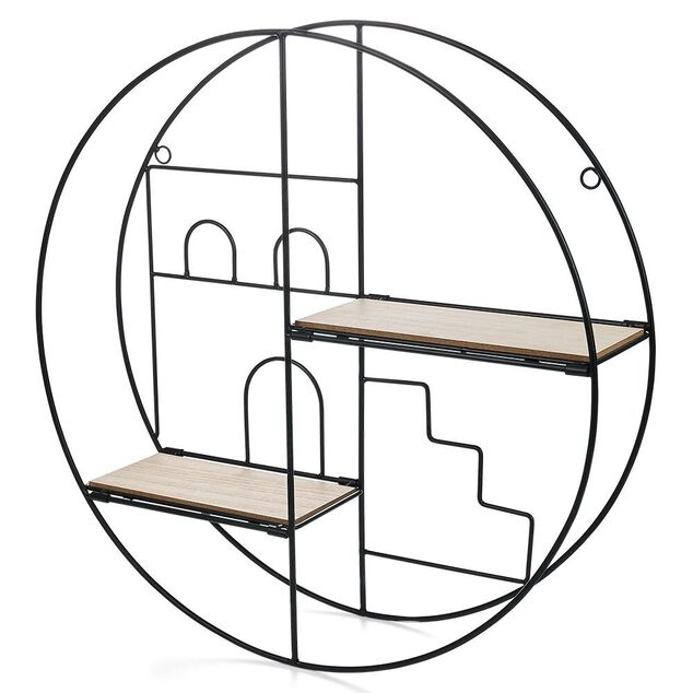 &Eacute;tag&egrave;re pliante ronde m&eacute;tal et bois &Oslash;45x11cm