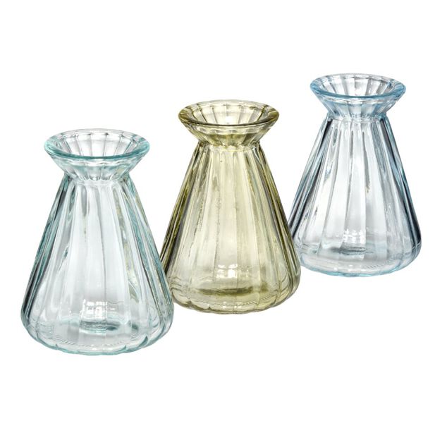 Soliflore &eacute;vas&eacute; x3 en verre bleu et vert &Oslash;8xH10cm