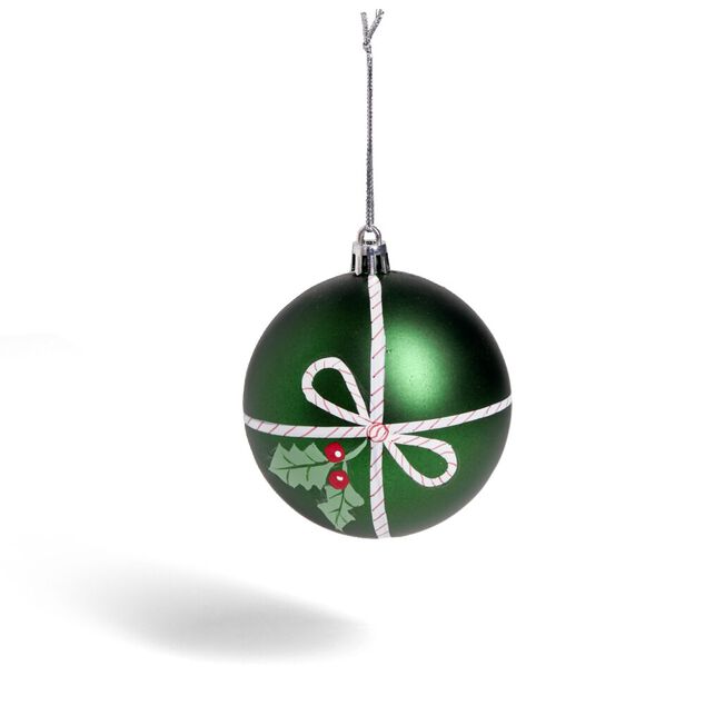Boule de No&euml;l motif traditionnel vert ou rouge &Oslash;8cm - 2 coloris