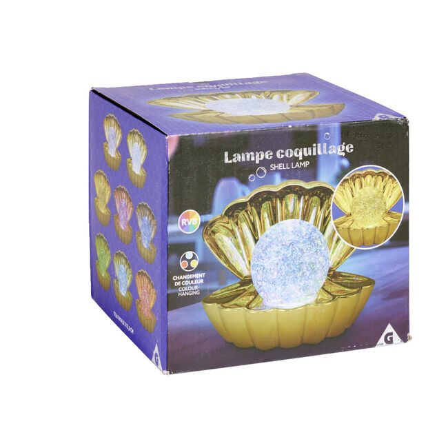 Lampe LED perle et coquillage dor&eacute;