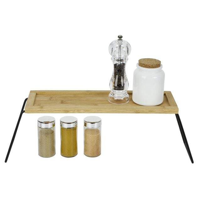 &Eacute;tag&egrave;re de rangement en bambou et pieds en m&eacute;tal noir 36x12xH15cm
