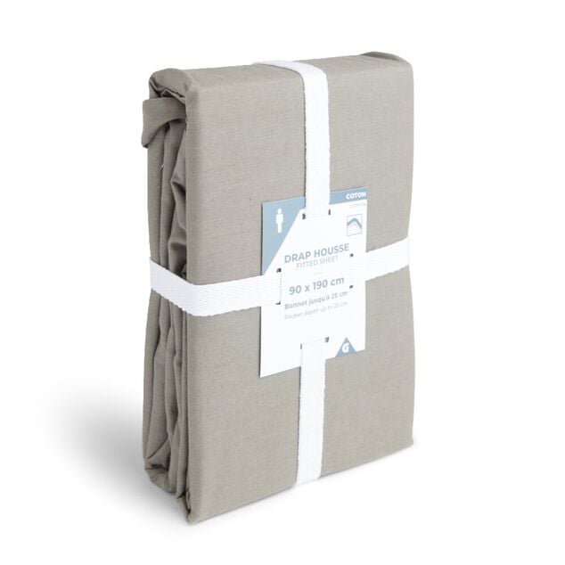 Drap housse 90x190cm 100% coton gris fonc&eacute;