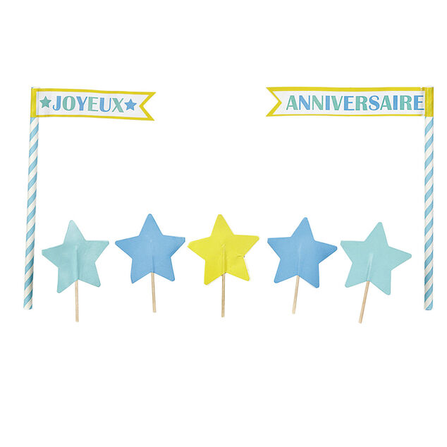 D&eacute;coration g&acirc;teau Joyeux anniversaire et &eacute;toiles