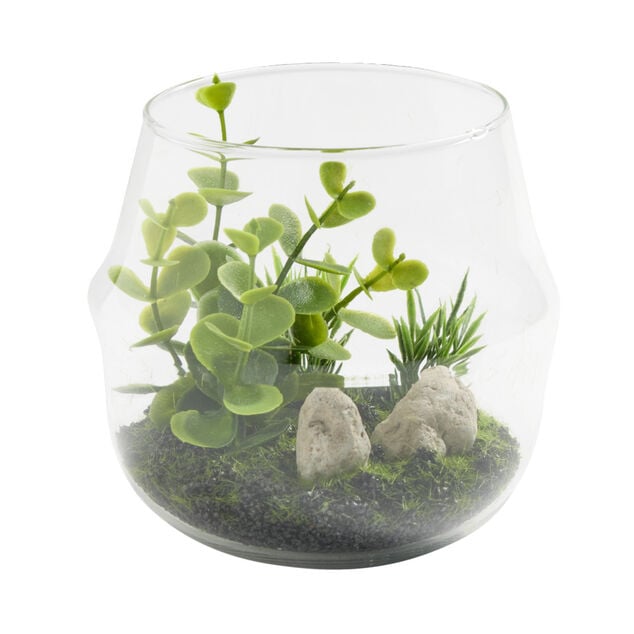 Vase en verre terrarium artificiel &Oslash;12xH12cm (2 mod&egrave;les)