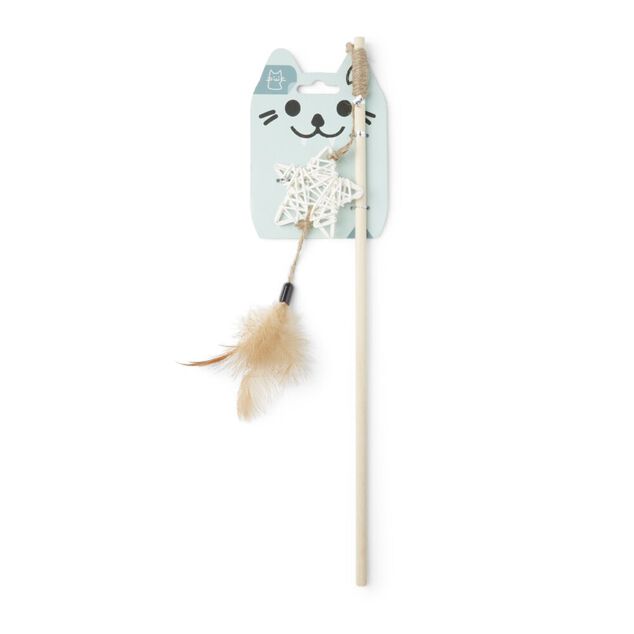 Jouet pour chat en bois avec plume et &eacute;toile L60cm