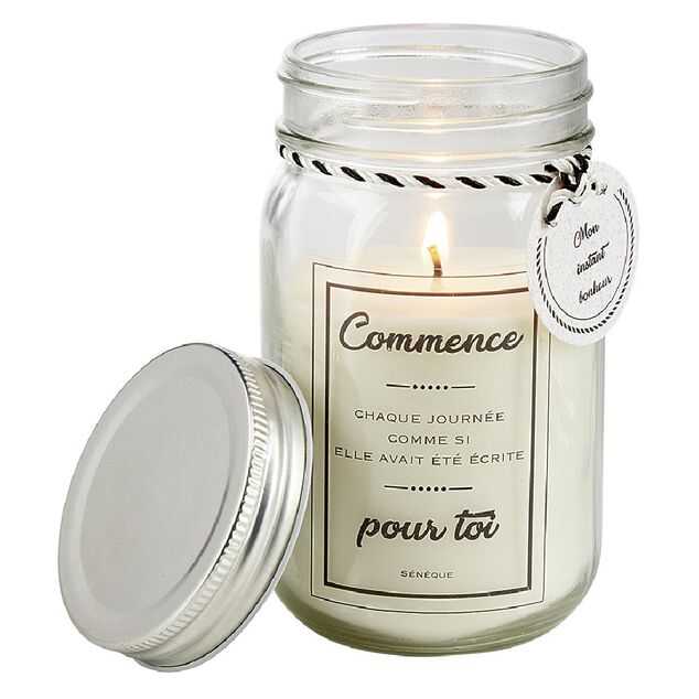 Bougie parfum&eacute;e dans bocal en verre avec message