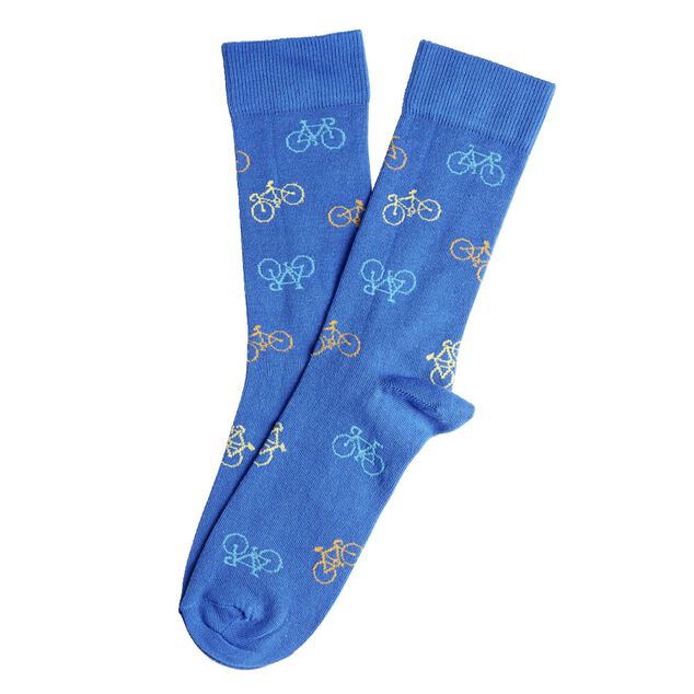 Chaussette homme polycoton tige longue bleu motif v&eacute;lo T41/46
