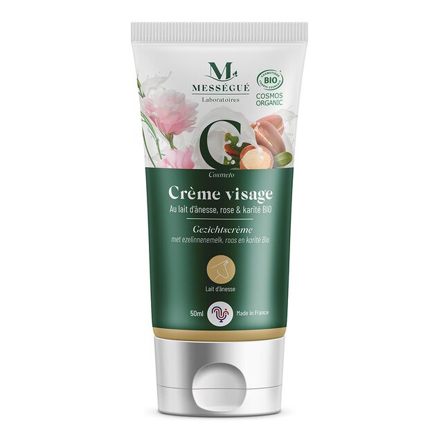 Cr&egrave;me visage au lait d'&acirc;nesse karit&eacute; et rose bio Mess&eacute;gu&eacute; 50ml