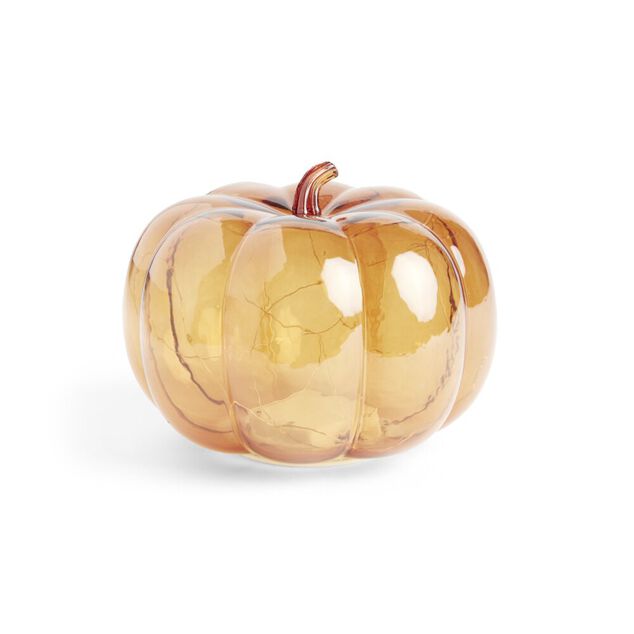 Citrouille avec guirlande LED verre transparent orange &Oslash;18x16cm