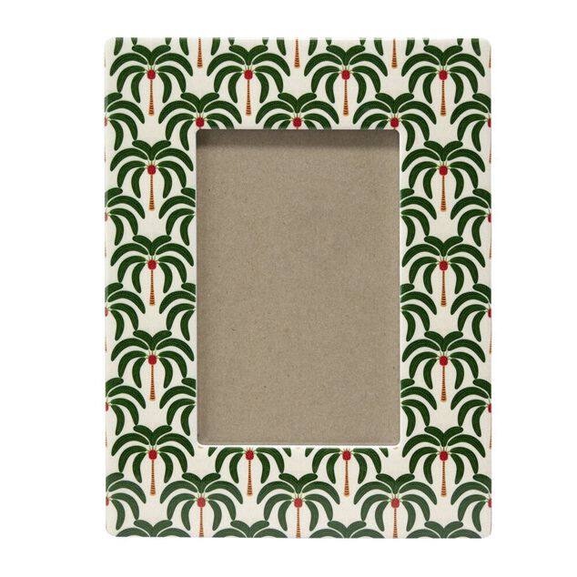 Cadre photo bord c&eacute;ramique motif palmiers 17x22cm pour photo 10x15cm