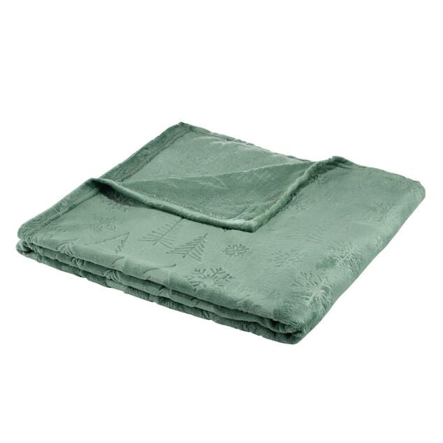 Plaid de No&euml;l imprim&eacute; relief polyester L160X130 cm (2 mod&egrave;les rouge ou vert)