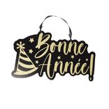 Suspension Bonne Année en bois noir et doré