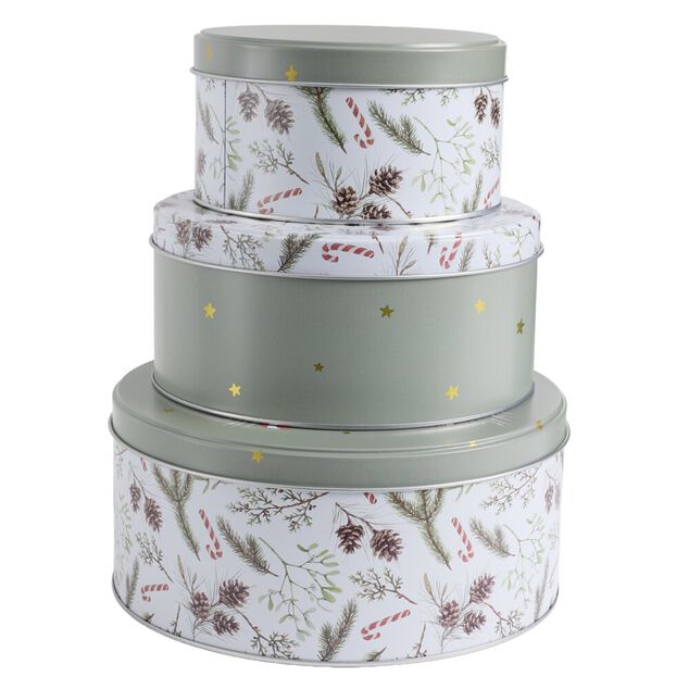 Bo&icirc;te alimentaire ronde avec couvercle imprim&eacute; No&euml;l m&eacute;tal &Oslash;19XH9 cm