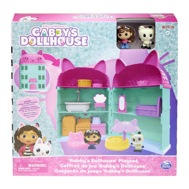 Maison de poup&eacute;e avec 2 personnages Gabby et la Maison Magique bleue et rose