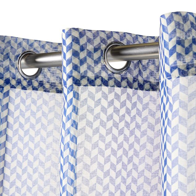 Rideau &agrave; oeillets motif chevron polyester bicolore 140x240cm (2 mod&egrave;les bleu ou jaune)