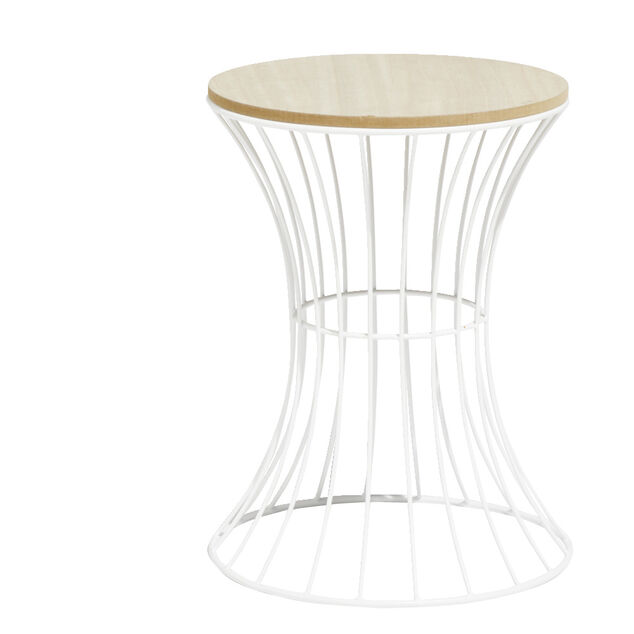 Bout de canap&eacute; Dusty bois effet naturel et m&eacute;tal blanc &Oslash;30xH39cm