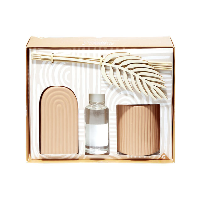 Bougie avec diffuseur en c&eacute;ramique 100ml - 3 mod&egrave;les