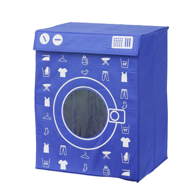 Panière de rangement à linge décor machine à laver bleu 44x35x55cm