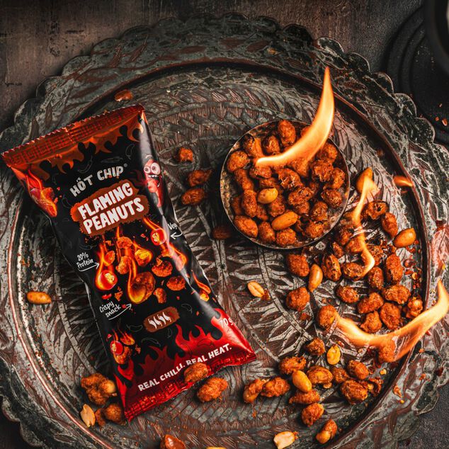Cacahu&egrave;tes piquantes Hot Chip Flaming crispy ultra &eacute;pic&eacute;es 70gr