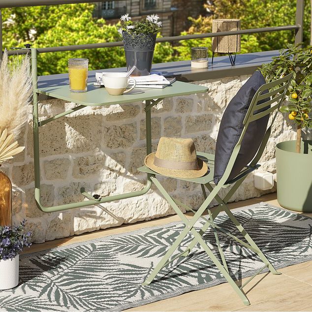 Table d'appoint pour balcon Oslow pliante acier vert sauge 60x40xH68cm