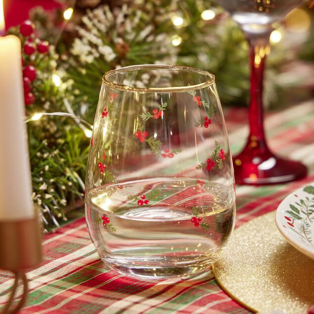 Verre transparent bord doré et motifs houx 46cl