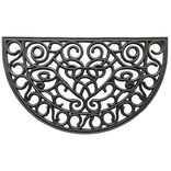 Tapis d'entrée caoutchouc forme demi-lune style fer forgé 45x75cm