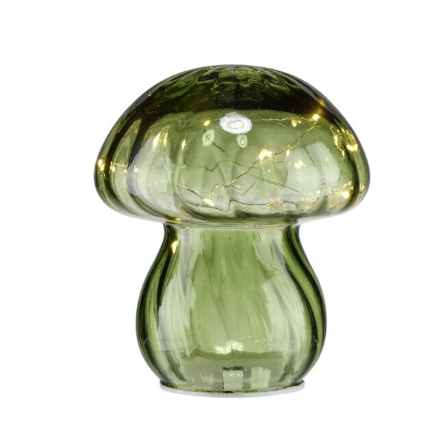 Champignon d&eacute;coratif automne verre &agrave; LED &Oslash;13xH15,5cm (3 mod&egrave;les)