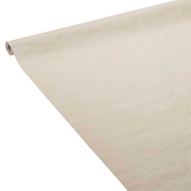 Nappe damass&eacute;e blanc lin en papier 6 m