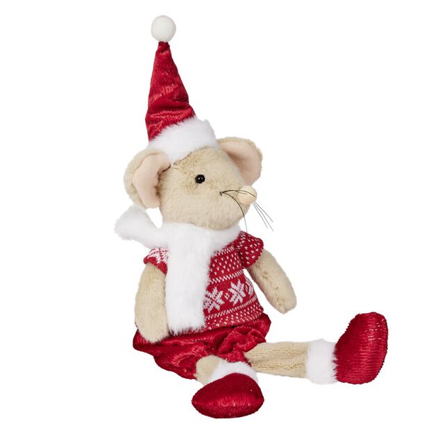 Souris de No&euml;l effet fourrure &agrave; poser H45cm (2 mod&egrave;les)
