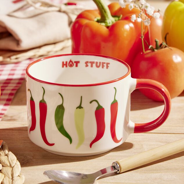 Mug c&eacute;ramique motifs piments &Oslash;13xH8,5cm (2 mod&egrave;les)